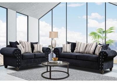 Sofa and Loveseat Black + Cocktail Tables & 2 End Tables 