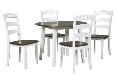 Image for Woodanville White/Brown Round Dining Room Drop Leaf Table w/4 Side Chairs