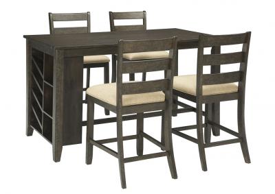 Image for Rokane Brown Rectangular Counter Table w/Storage and 4 Upholstered Barstools
